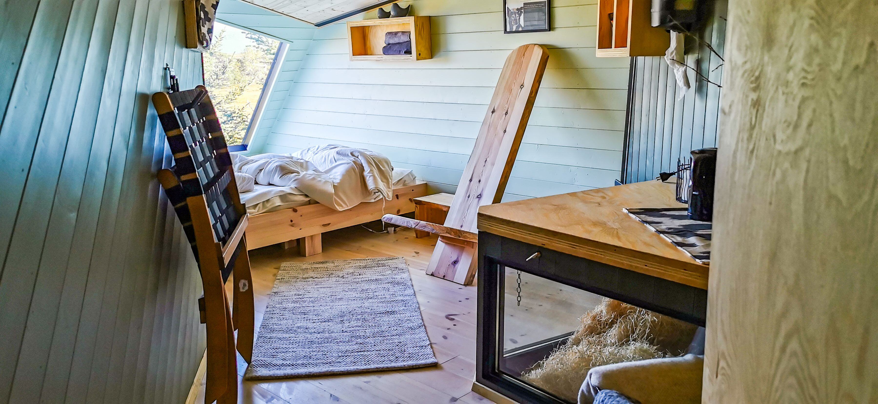 Inside of a glamping cabbin