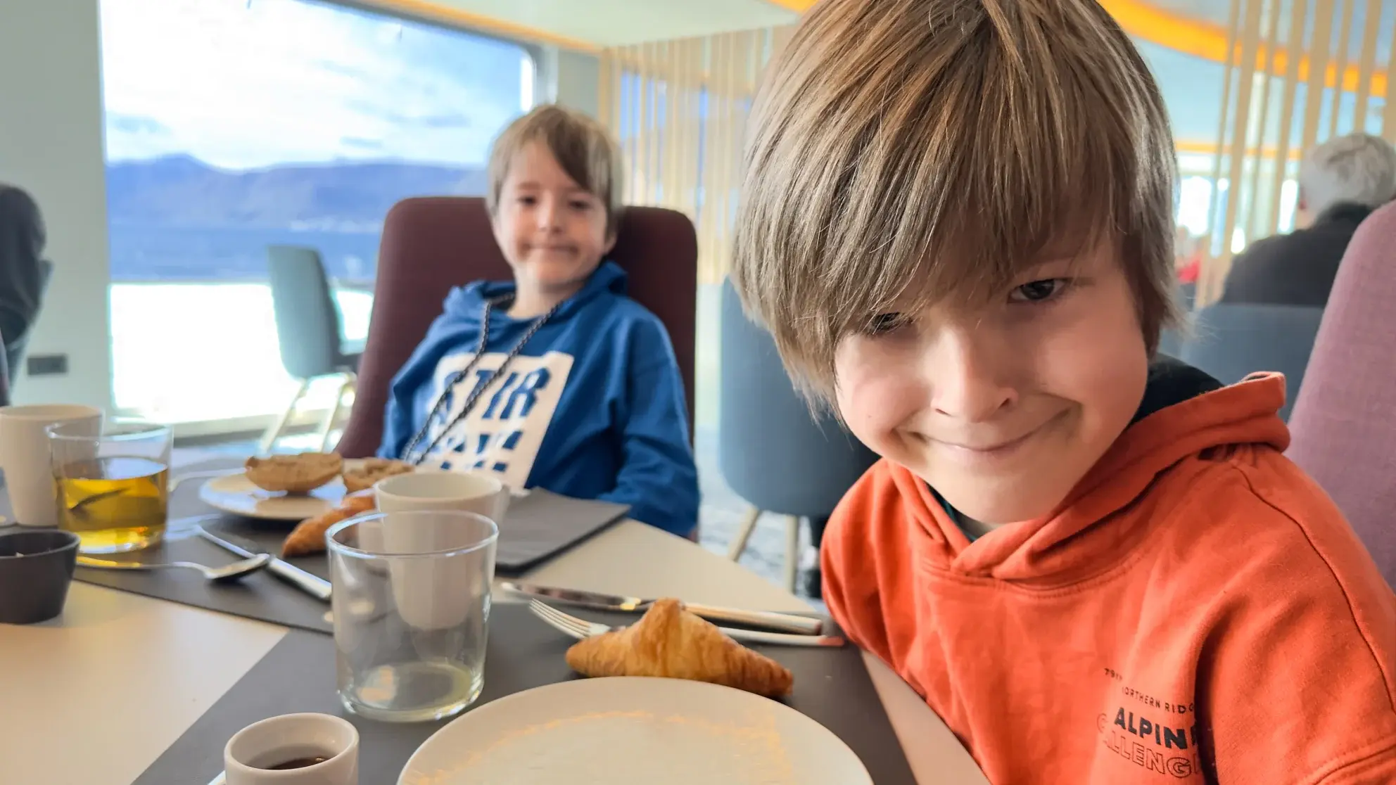 Boys eating breakfast